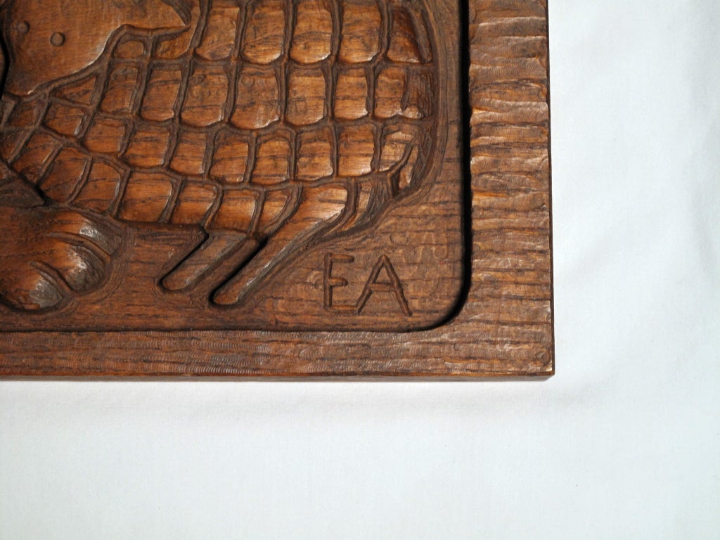 Beautifully carved redwood wall hanging tilted 