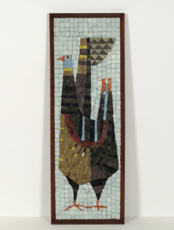 Beautiful glass mosaic turkey wall hanging designed by Evelyn Ackerman for ERA Industries. Signed with original label.