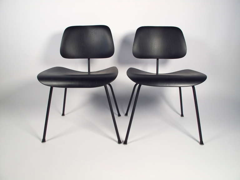 Charles Eames DCM Aniline Black Dining Chairs 1951