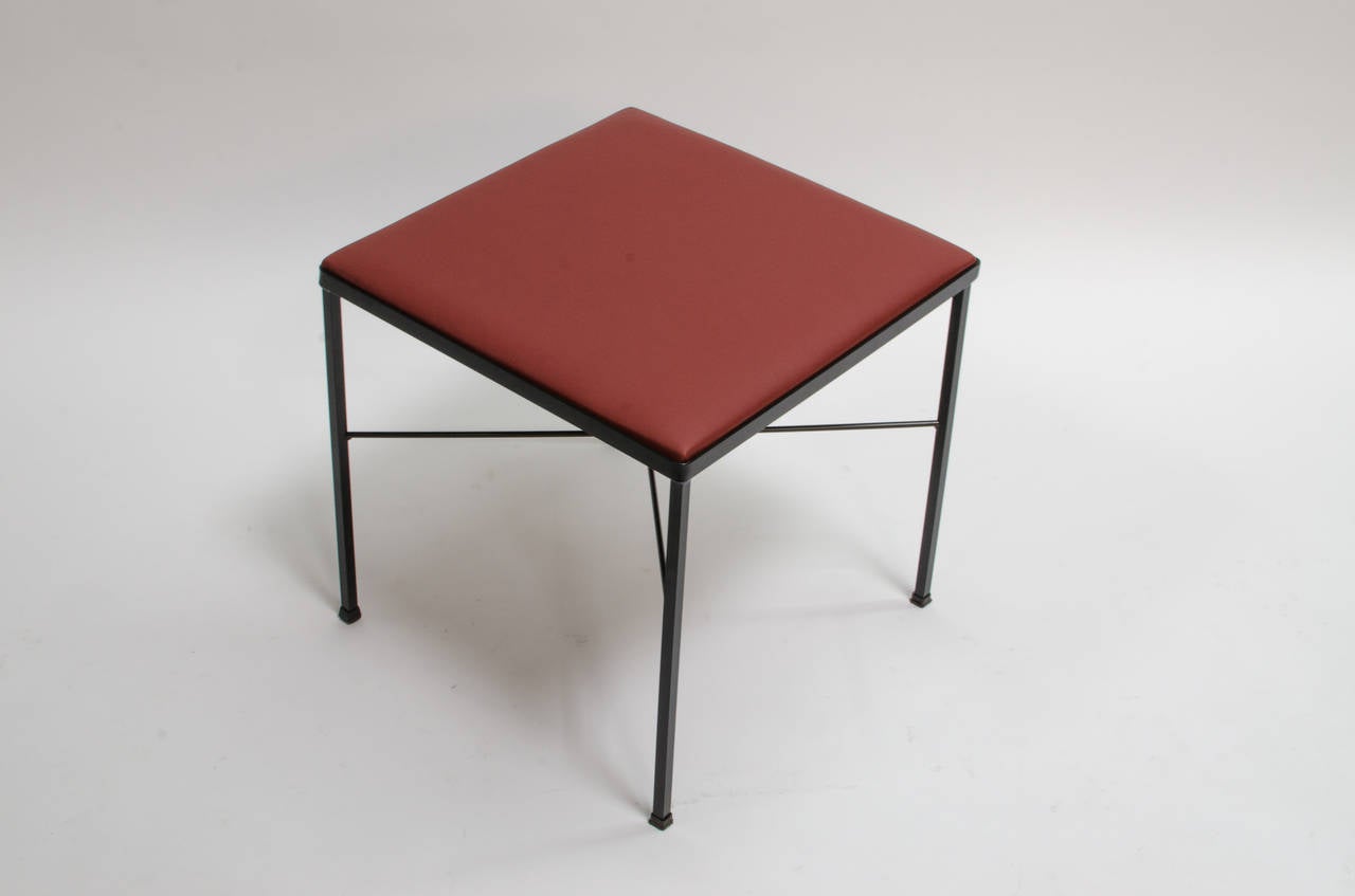 Mid-Century Modern Vista of California Iron and Leather Stool, 1950s For Sale