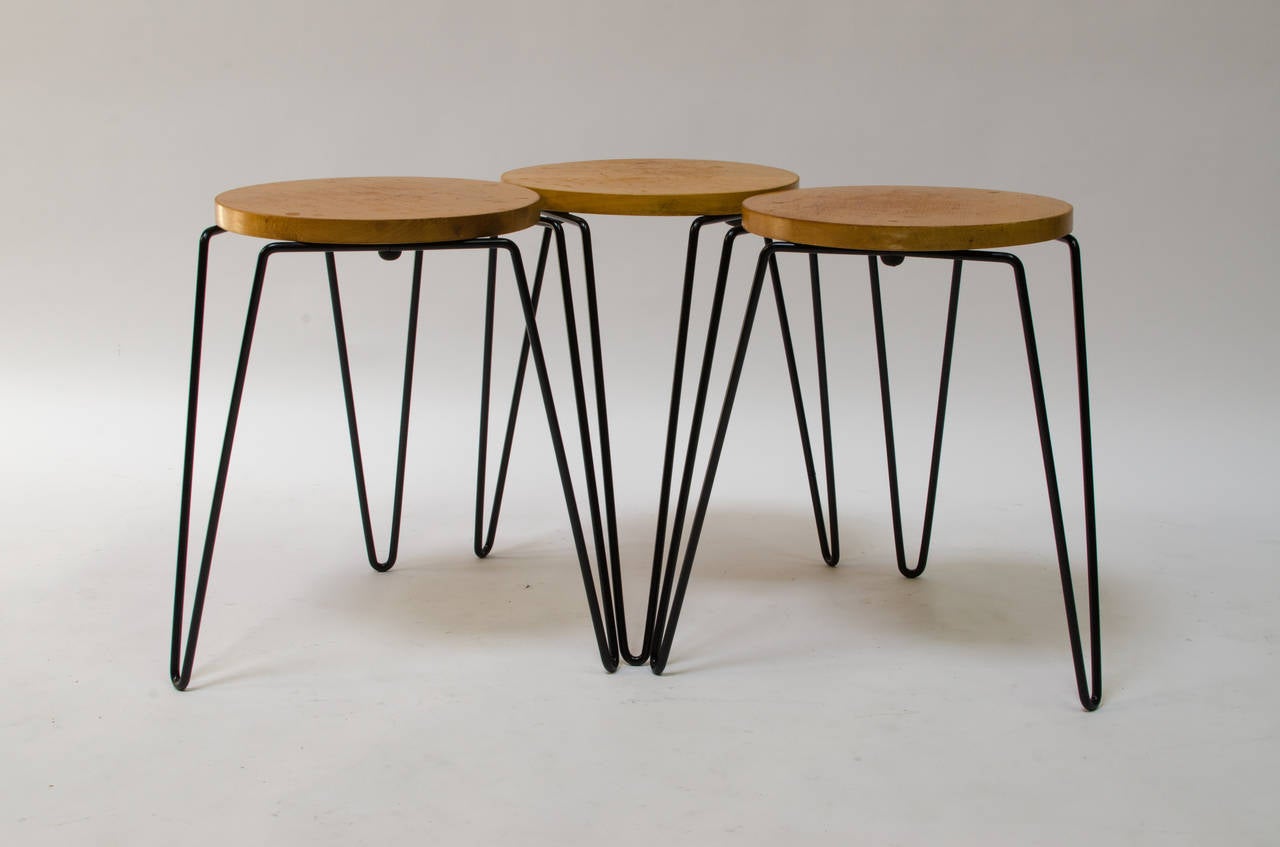 Mid-20th Century Rare Florence Knoll Hairpin Stacking Stools, 1947 For Sale