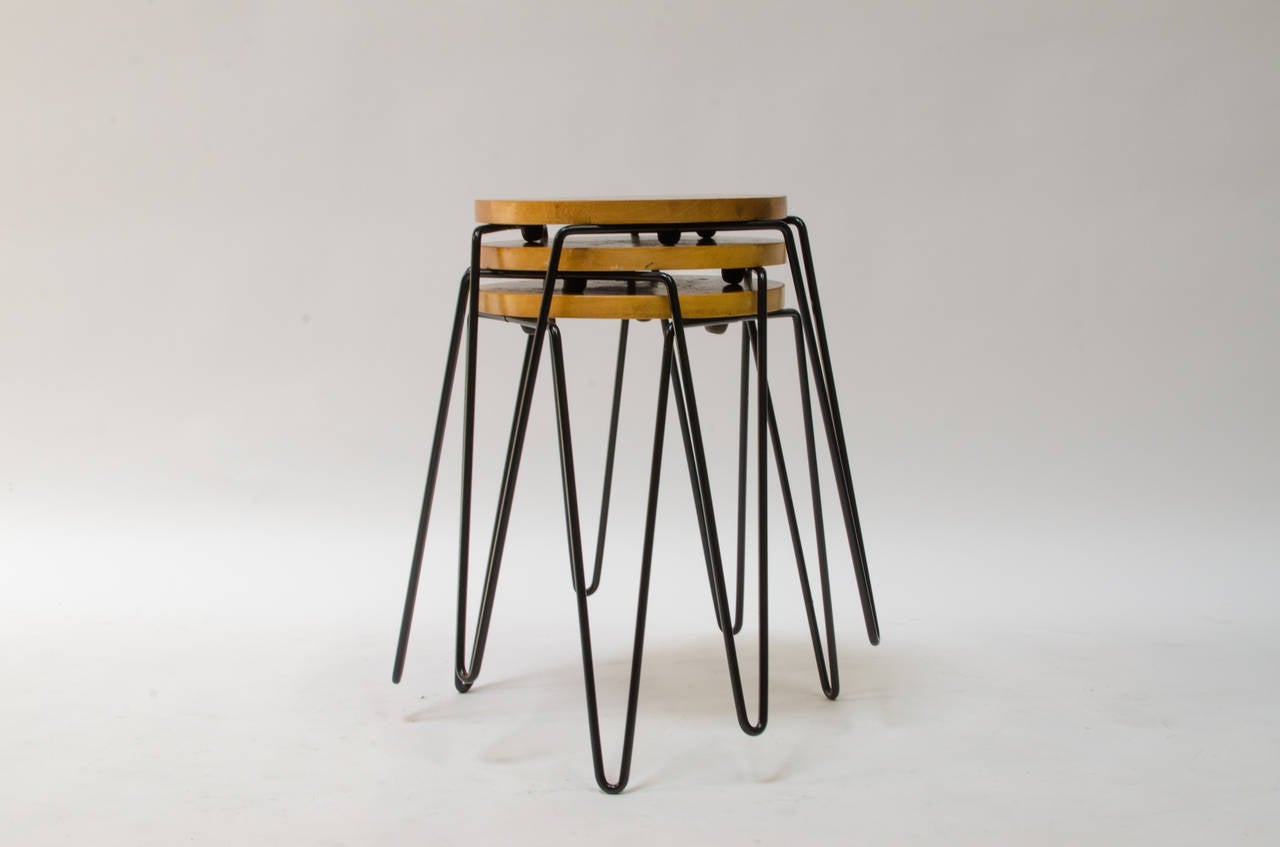 Rare Florence Knoll Hairpin Stacking Stools, 1947 In Excellent Condition For Sale In Berkeley, CA