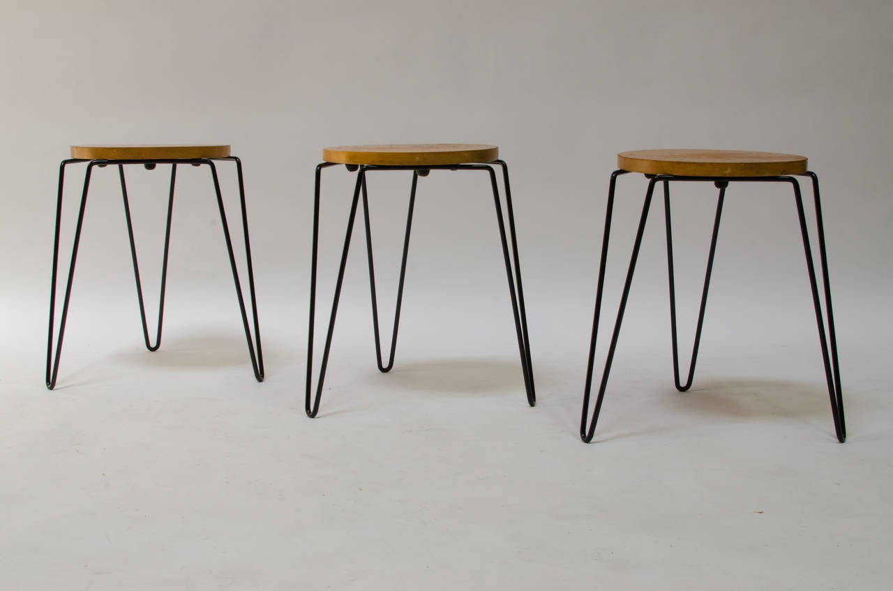 American Rare Florence Knoll Hairpin Stacking Stools, 1947 For Sale