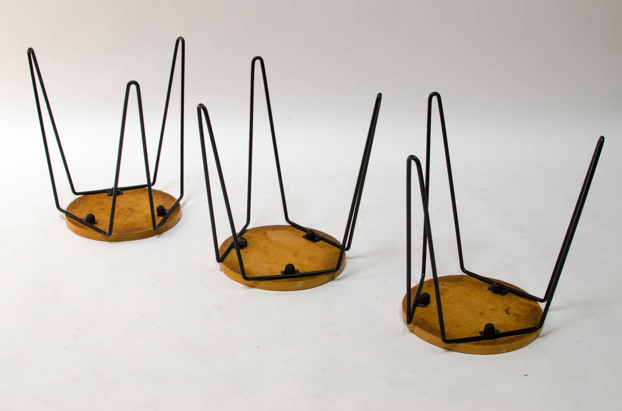 Iron Rare Florence Knoll Hairpin Stacking Stools, 1947 For Sale