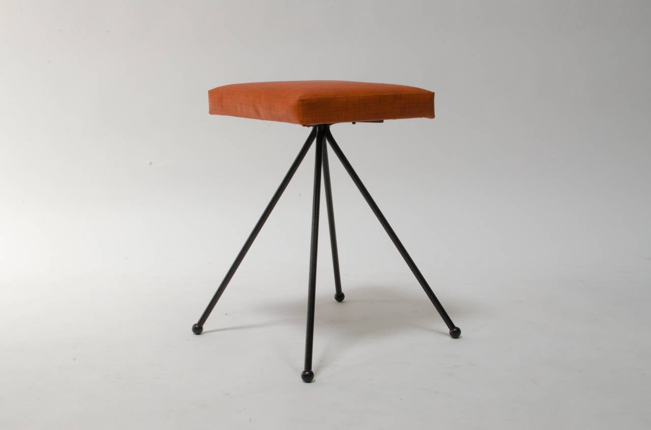 Rare all original padded iron stool designed by Adrian Pearsall for Craft Associates, circa 1950s. This is a very early and seldom seen piece by Pearsall.