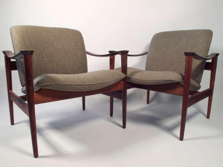 Fredrik Kayser Model 711 Rosewood Lounge Chairs 1960's 1