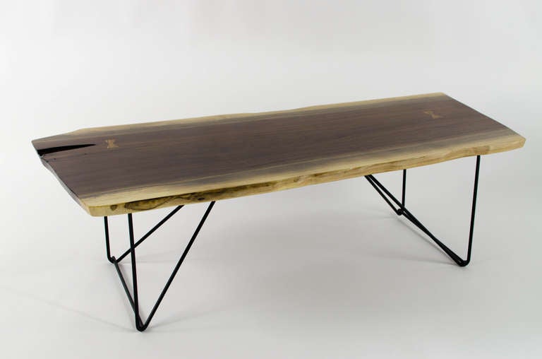 Mid-Century Modern Organic Live Edge Modernist Iron Coffee Table
