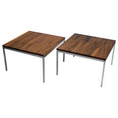 Florence Knoll Solid Steel and Walnut “Floating Top” Coffee or Side Table, 1950s