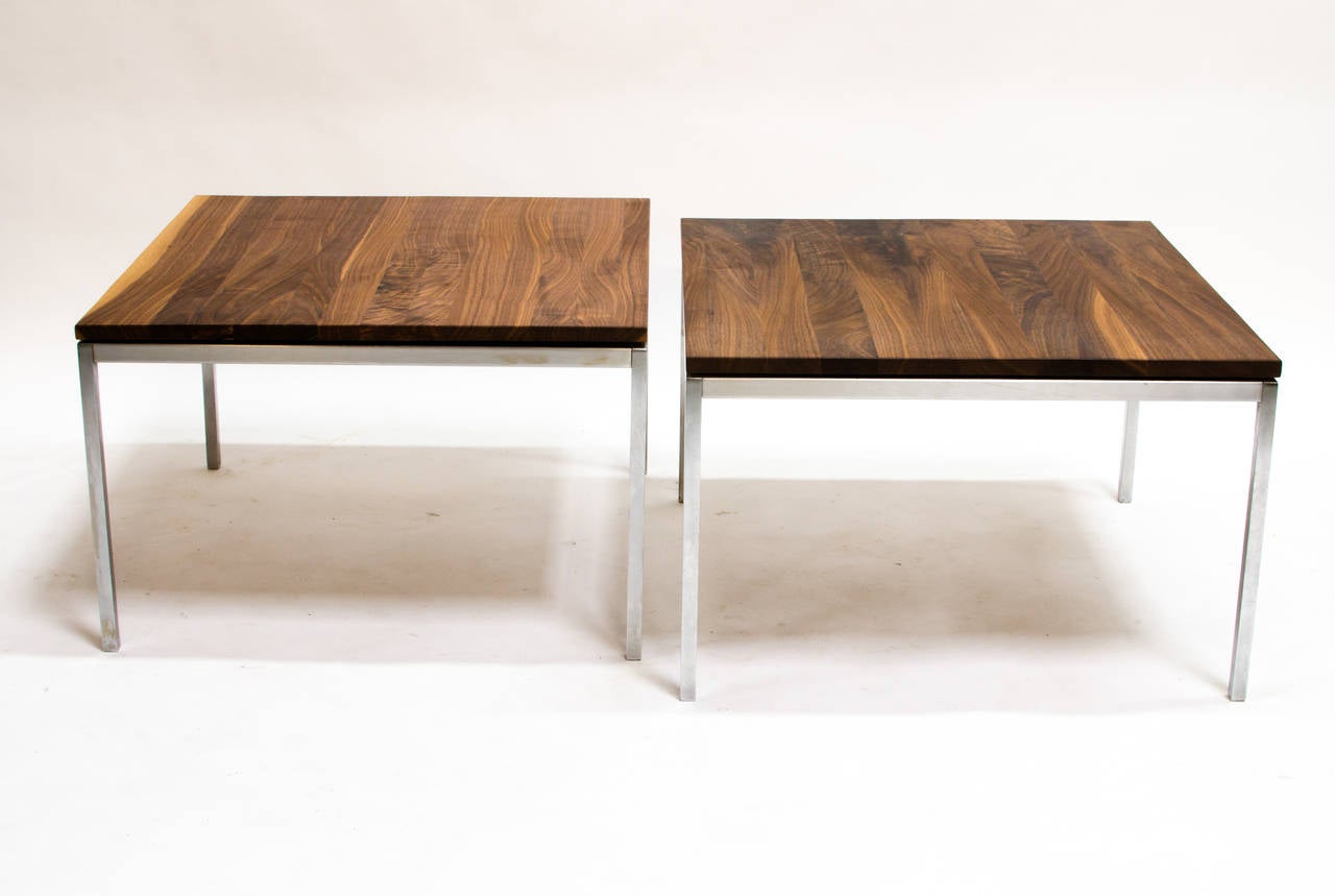 Florence Knoll Solid Steel and Walnut “Floating Top” Coffee or Side Table, 1950s