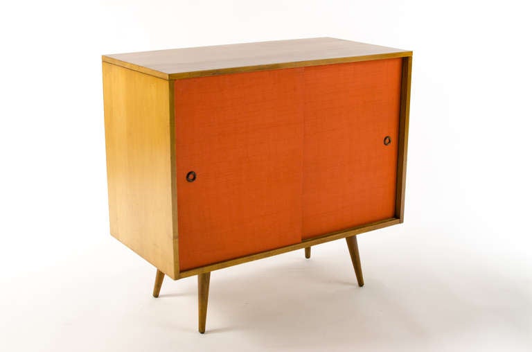 Paul McCobb Small Grasscloth Cabinet 1950's In Excellent Condition In Berkeley, CA