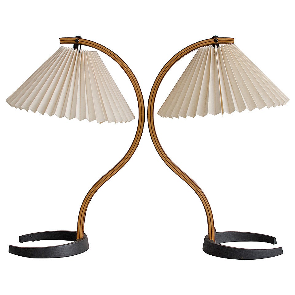Iron and Molded Plywood Table Lamps by Caprani For Sale