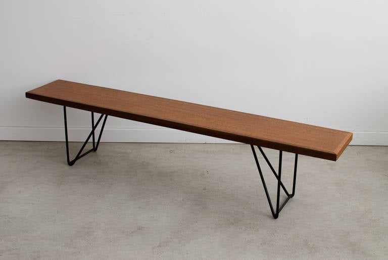 Rare iron and mahogany bench designed by Luther Conover, circa 1950s, Sausalito, California.