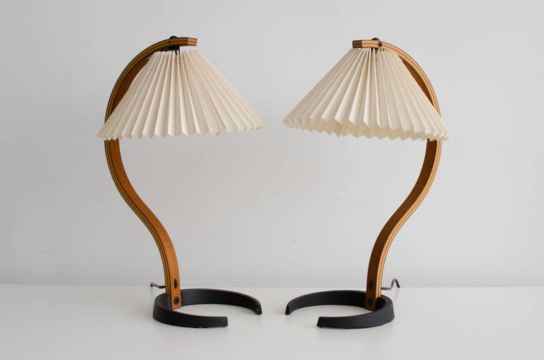 Scandinavian Modern Iron and Molded Plywood Table Lamps by Caprani For Sale