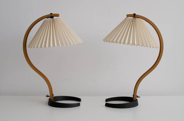 Danish Iron and Molded Plywood Table Lamps by Caprani For Sale