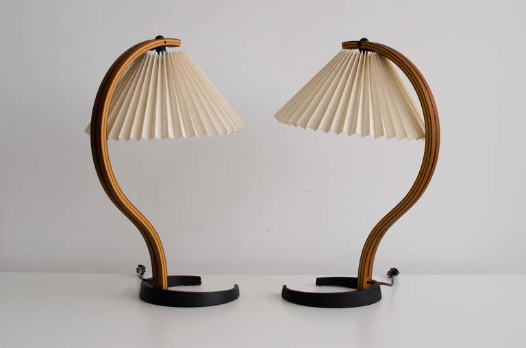 Iron and Molded Plywood Table Lamps by Caprani In Good Condition For Sale In Berkeley, CA