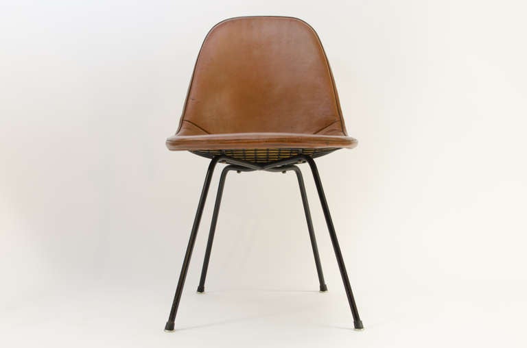 Mid-Century Modern Charles Eames DKX-1 Postman's Bag Leather Side Chair 1950's