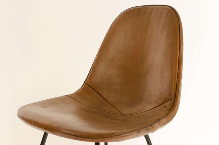 Mid-20th Century Charles Eames DKX-1 Postman's Bag Leather Side Chair 1950's
