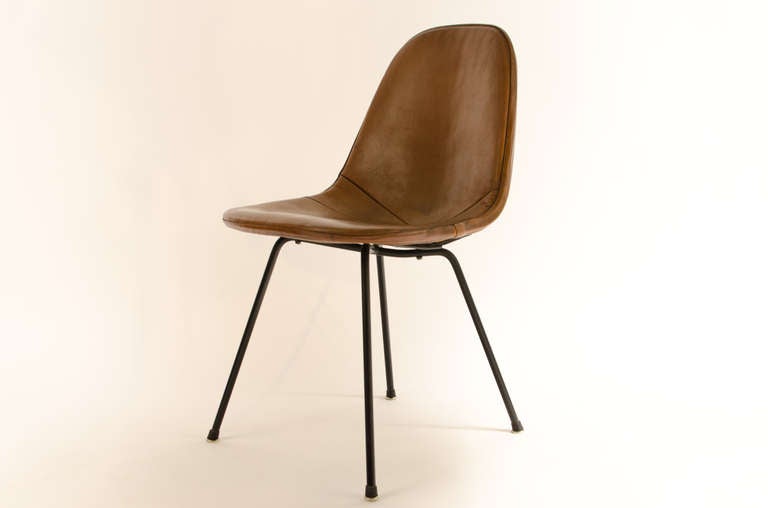 Wire Charles Eames DKX-1 Postman's Bag Leather Side Chair 1950's
