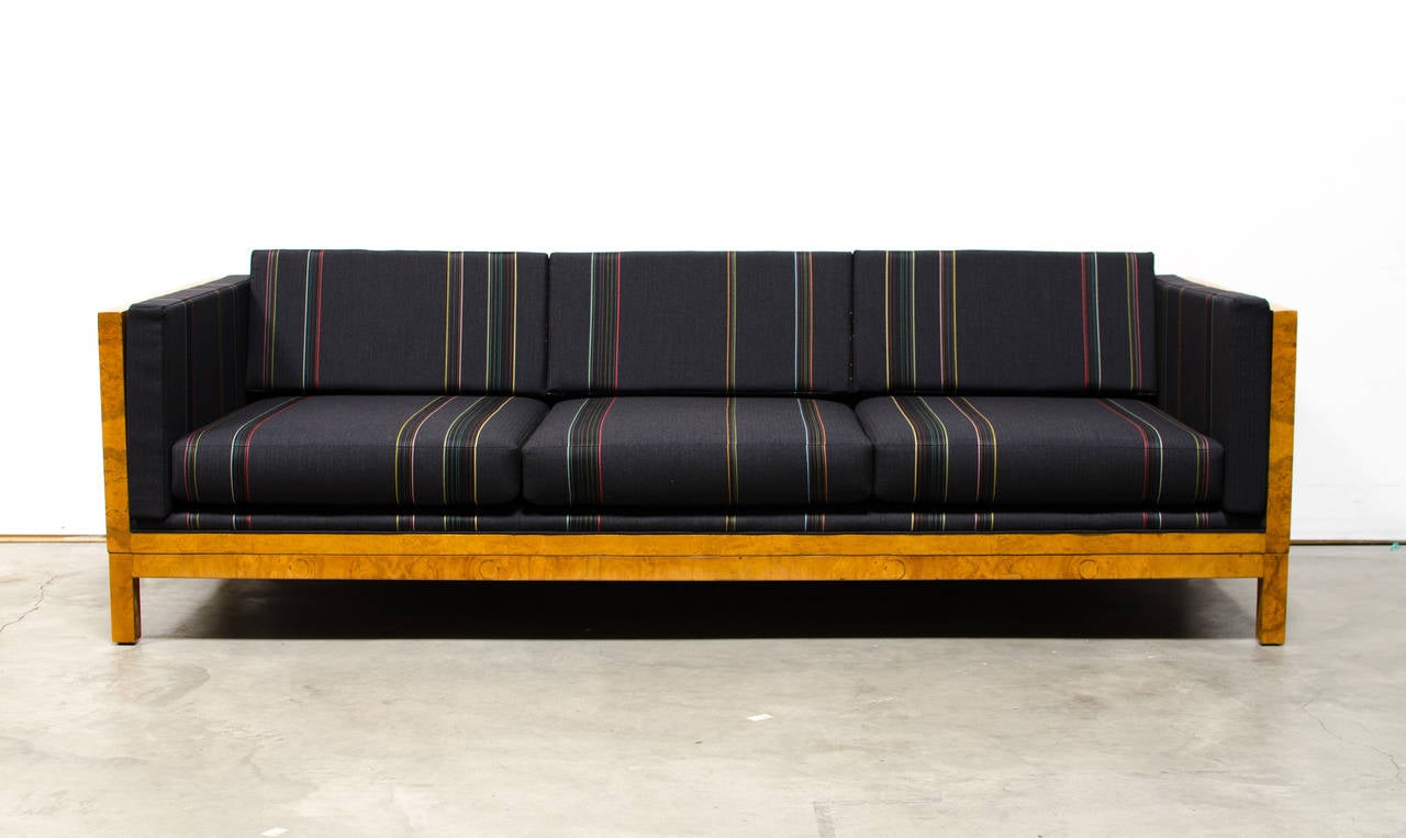 Mid-Century Modern Milo Baughman Burl Case Sofa with Paul Smith Upholstery For Sale