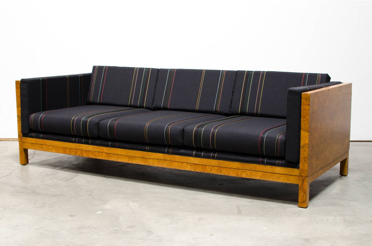 American Milo Baughman Burl Case Sofa with Paul Smith Upholstery For Sale