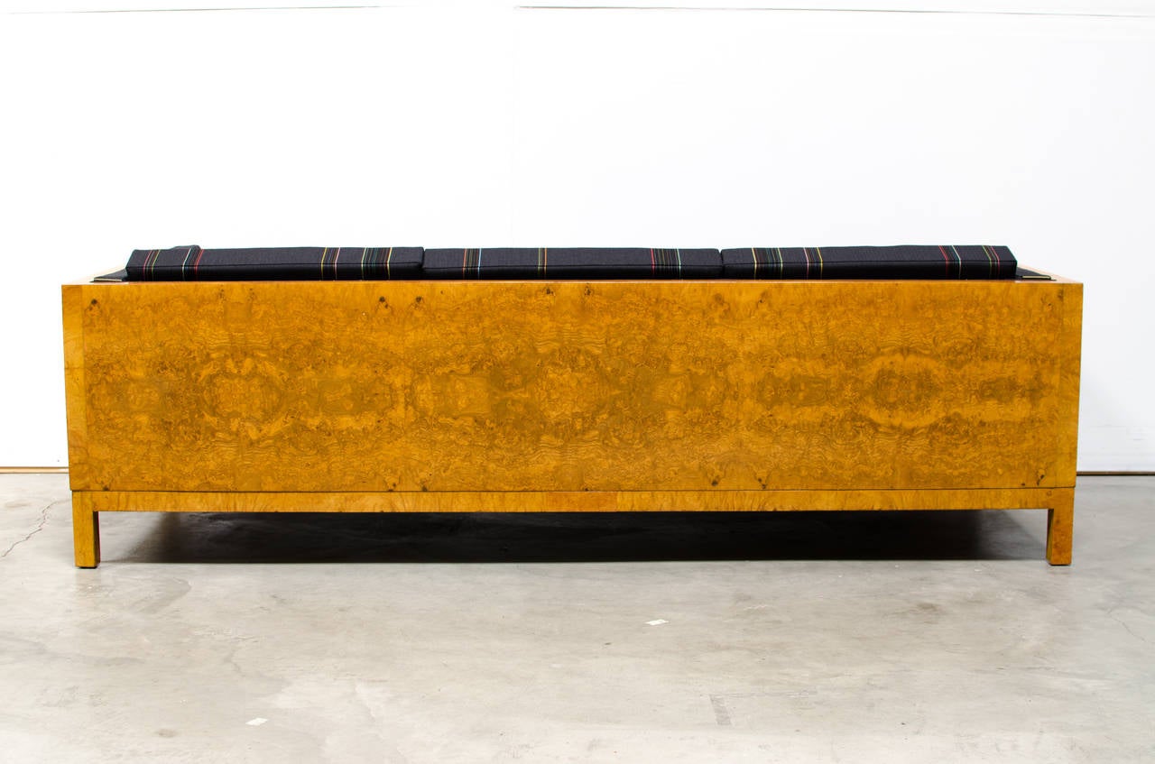 Mid-20th Century Milo Baughman Burl Case Sofa with Paul Smith Upholstery For Sale