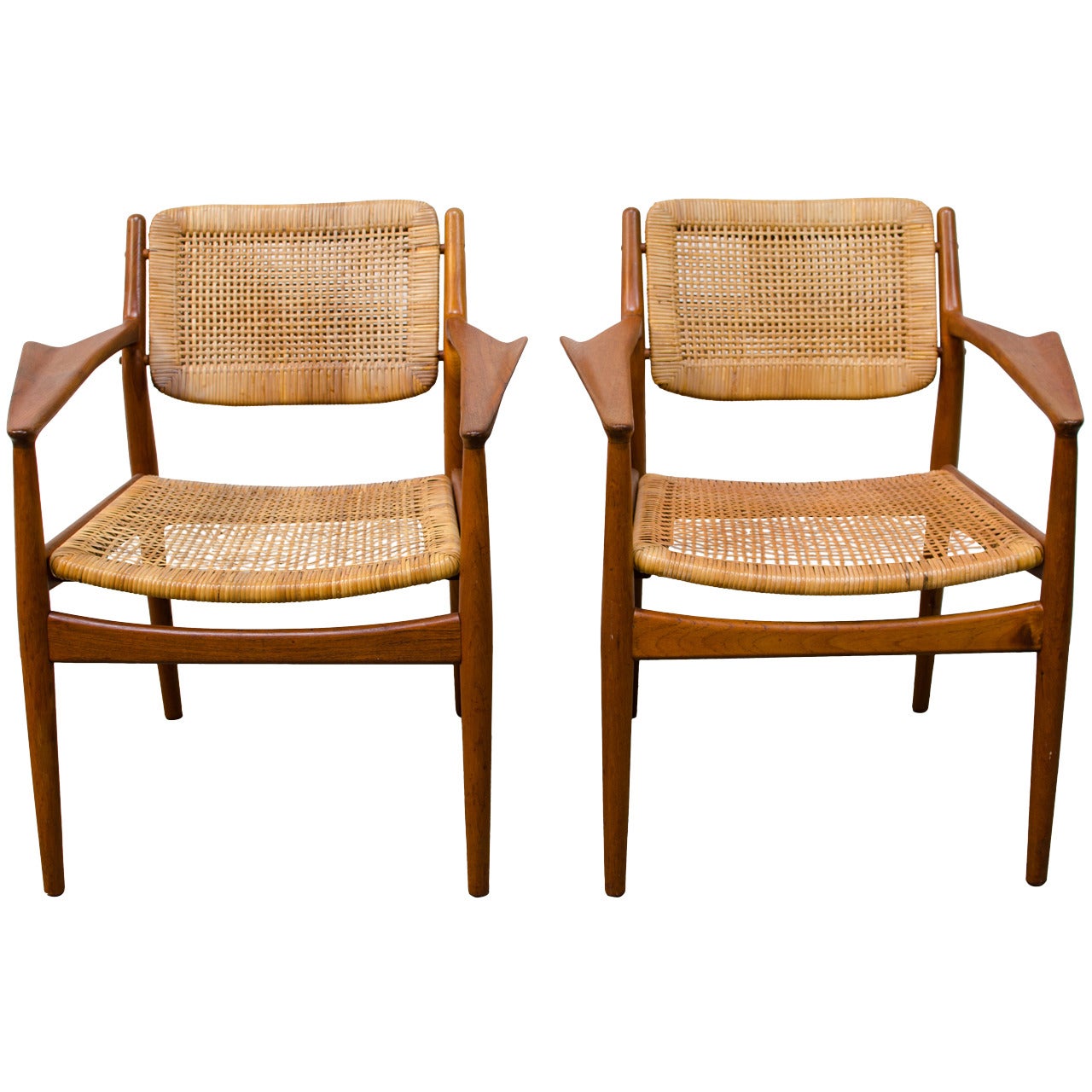 Arne Vodder for Sibast Teak and Cane Armchairs For Sale
