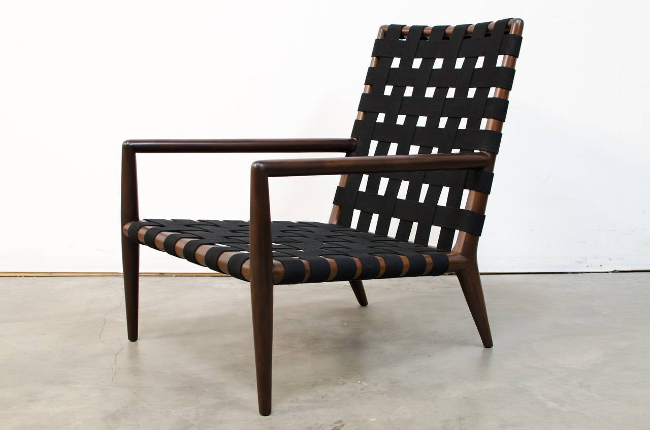 Rare webbed lounge chair designed by T.H. Robsjohn-Gibbings for Widdicomb, circa 1950s.