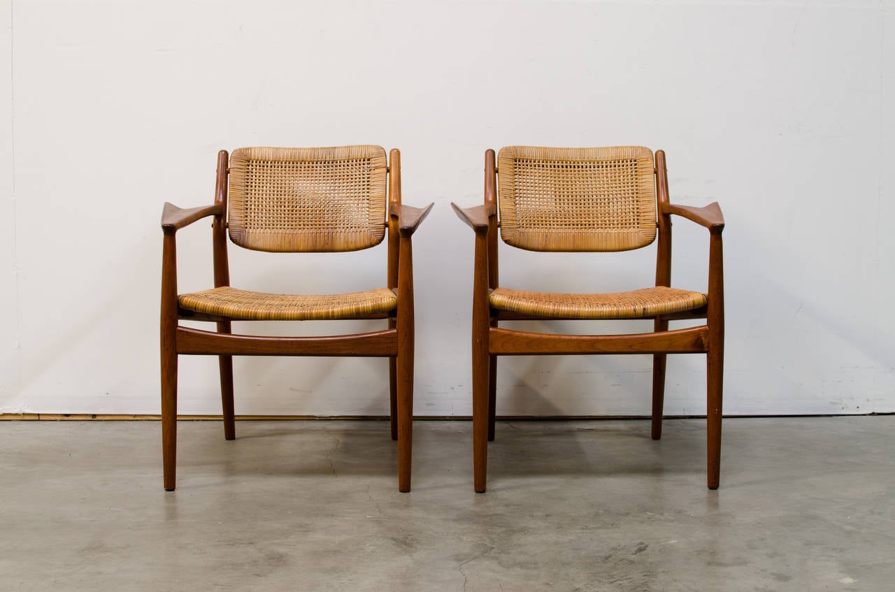 Danish Arne Vodder for Sibast Teak and Cane Armchairs For Sale