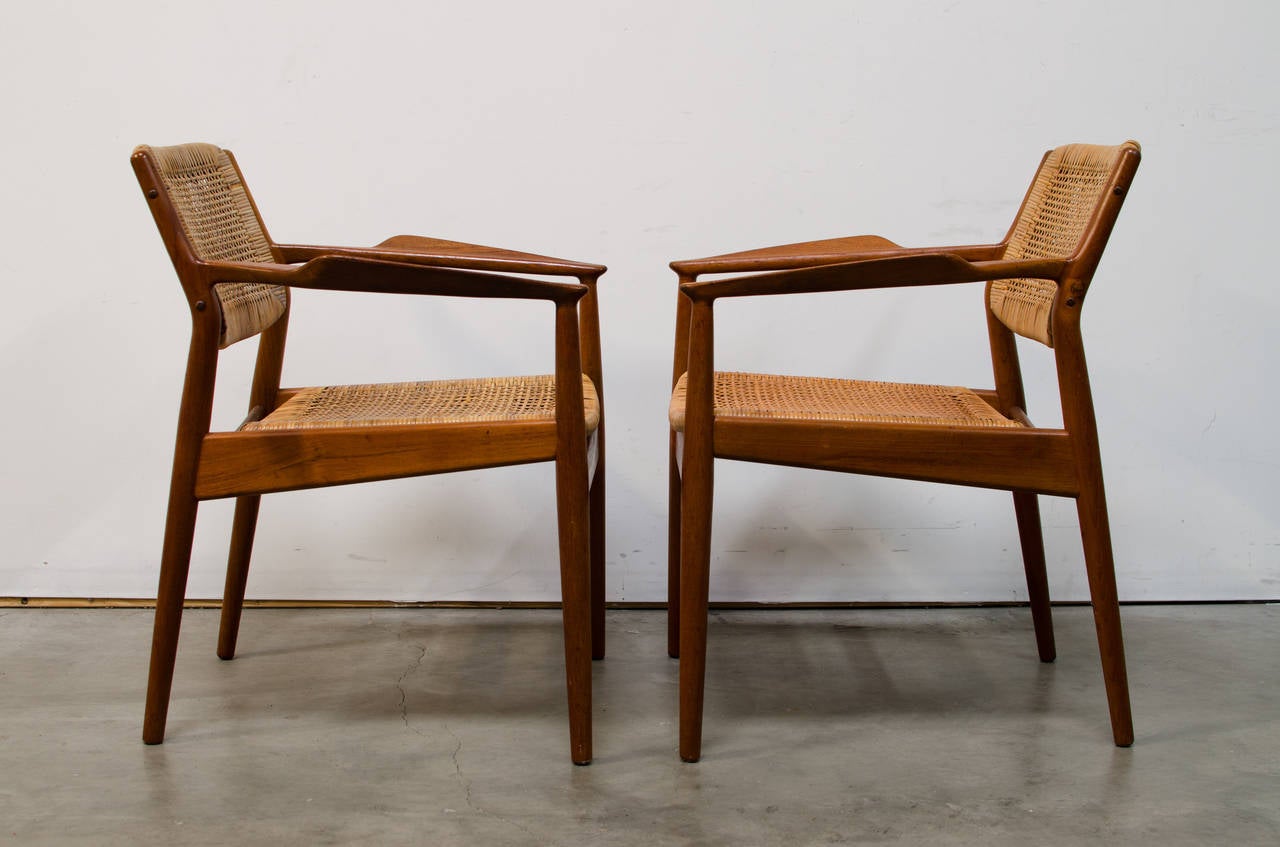 Mid-20th Century Arne Vodder for Sibast Teak and Cane Armchairs For Sale