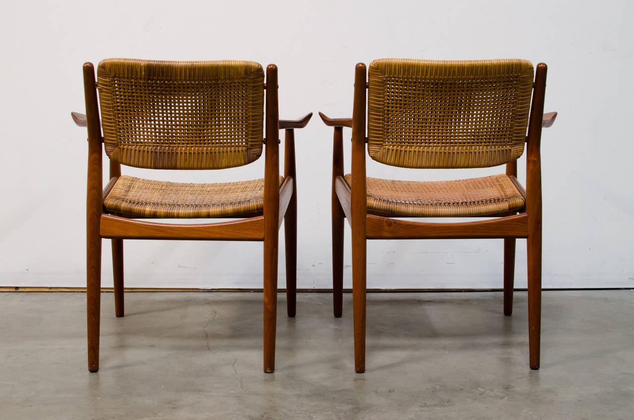Arne Vodder for Sibast Teak and Cane Armchairs For Sale 1