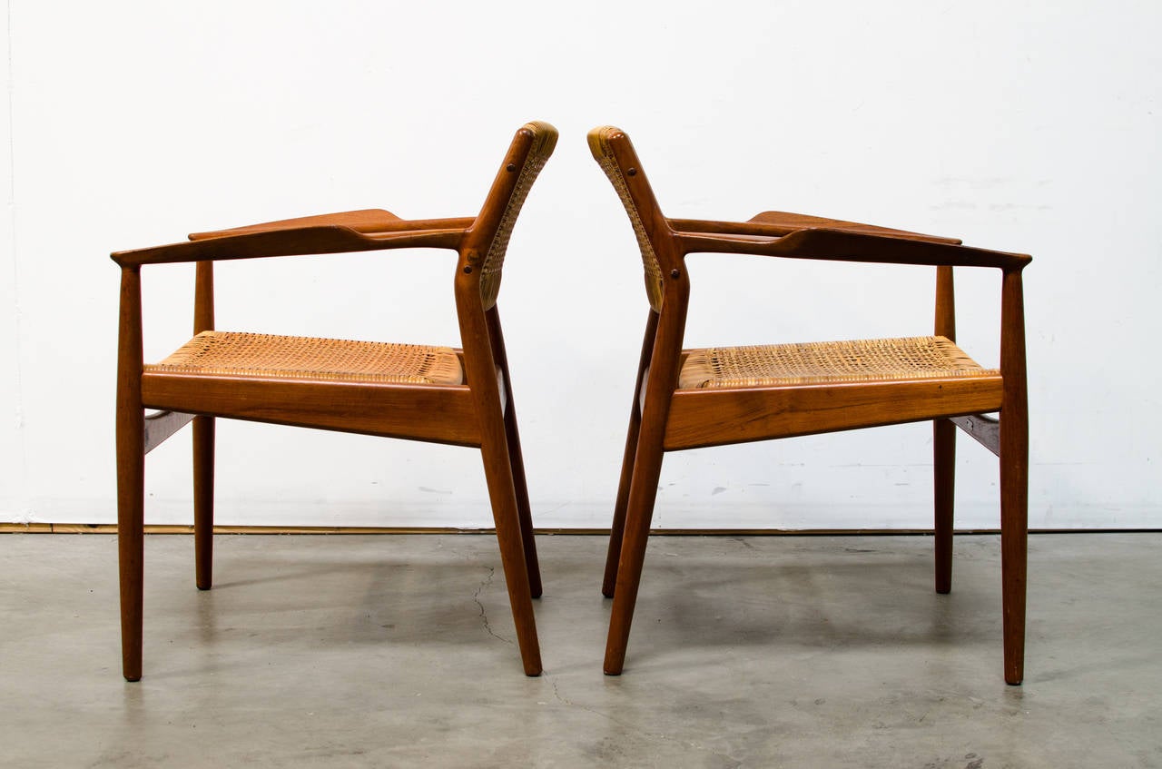 Arne Vodder for Sibast Teak and Cane Armchairs For Sale 2