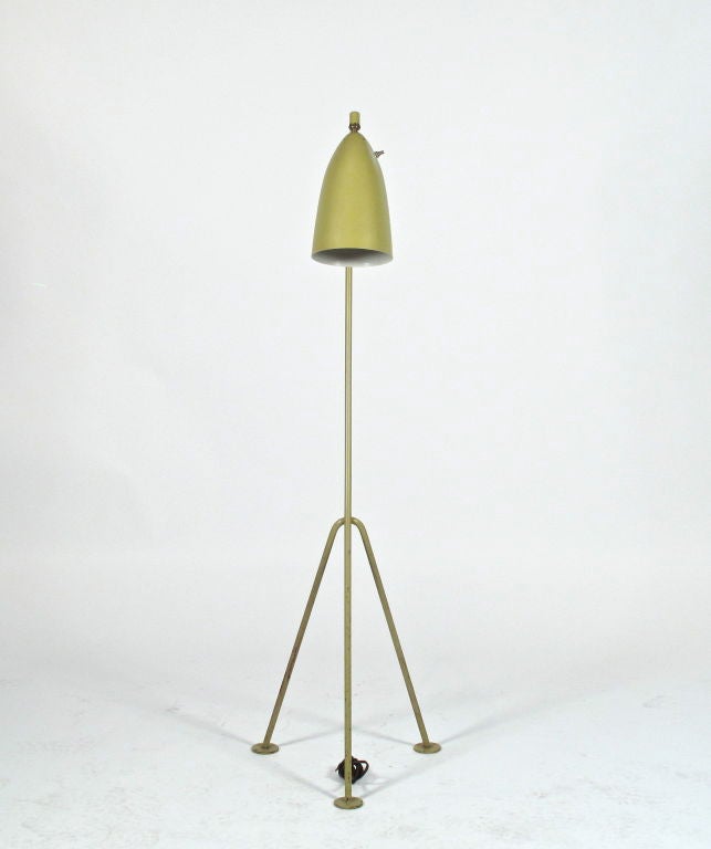 Rare chartreuse floor lamp designed by Greta Grossman for Ralph O. Smith circa 1950's California. All original