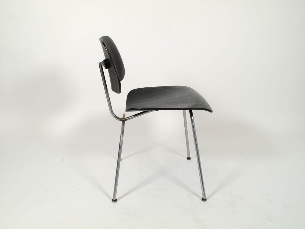 Mid-20th Century Charles Eames DCM's Aniline Black Dining Chairs (8 available)