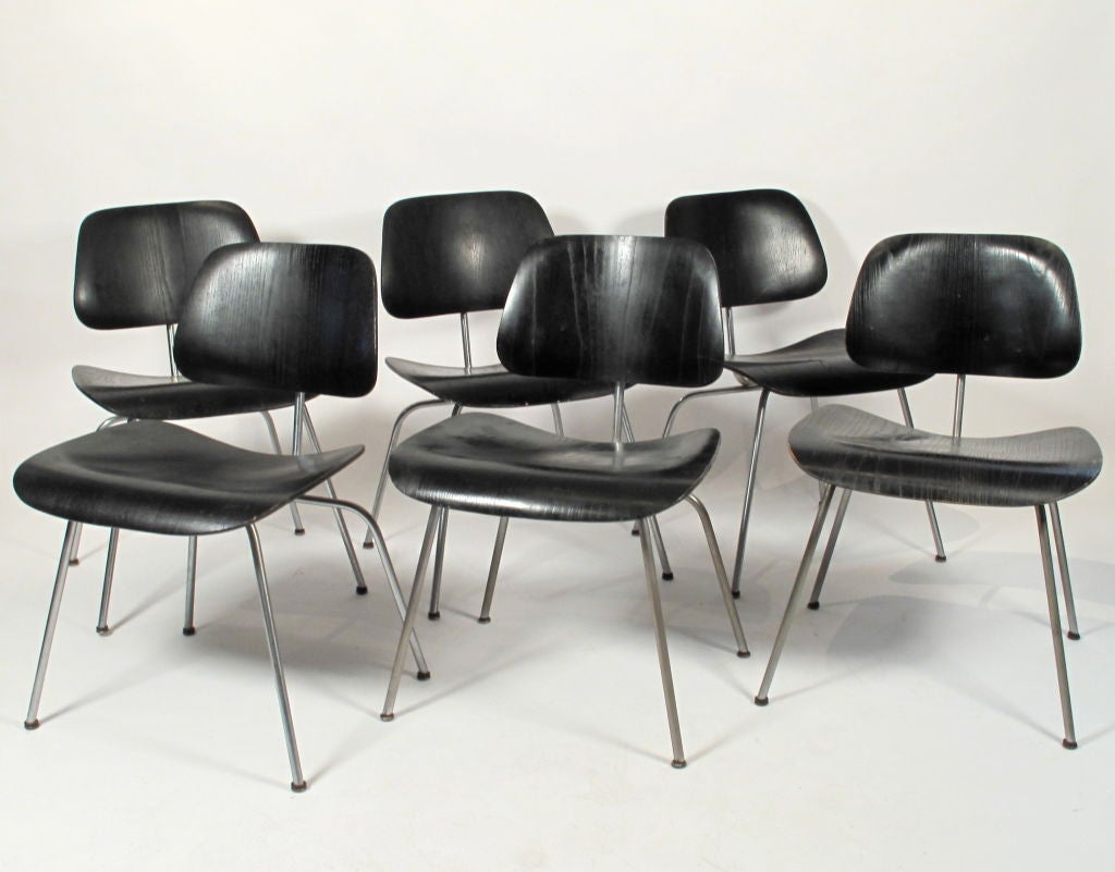 Charles Eames DCM's Aniline Black Dining Chairs (8 available) 3