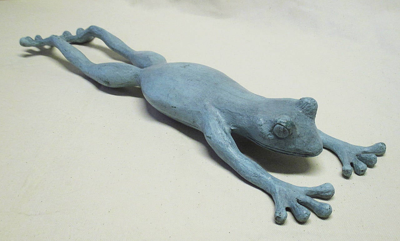 Juan Soriano signed bronze sculpture of frog on blue patina, made in 2005, limited edition 4/6.