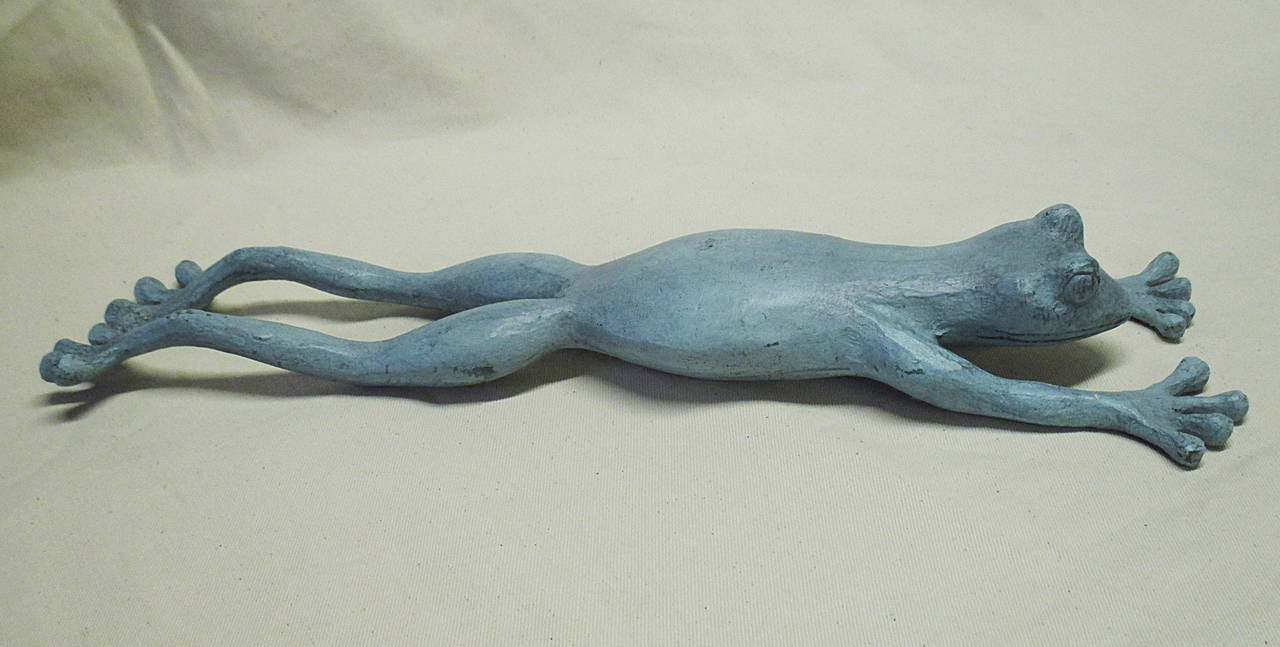 Patinated Juan Soriano Signed Bronze Sculpture of Frog on Blue Patina 4/6