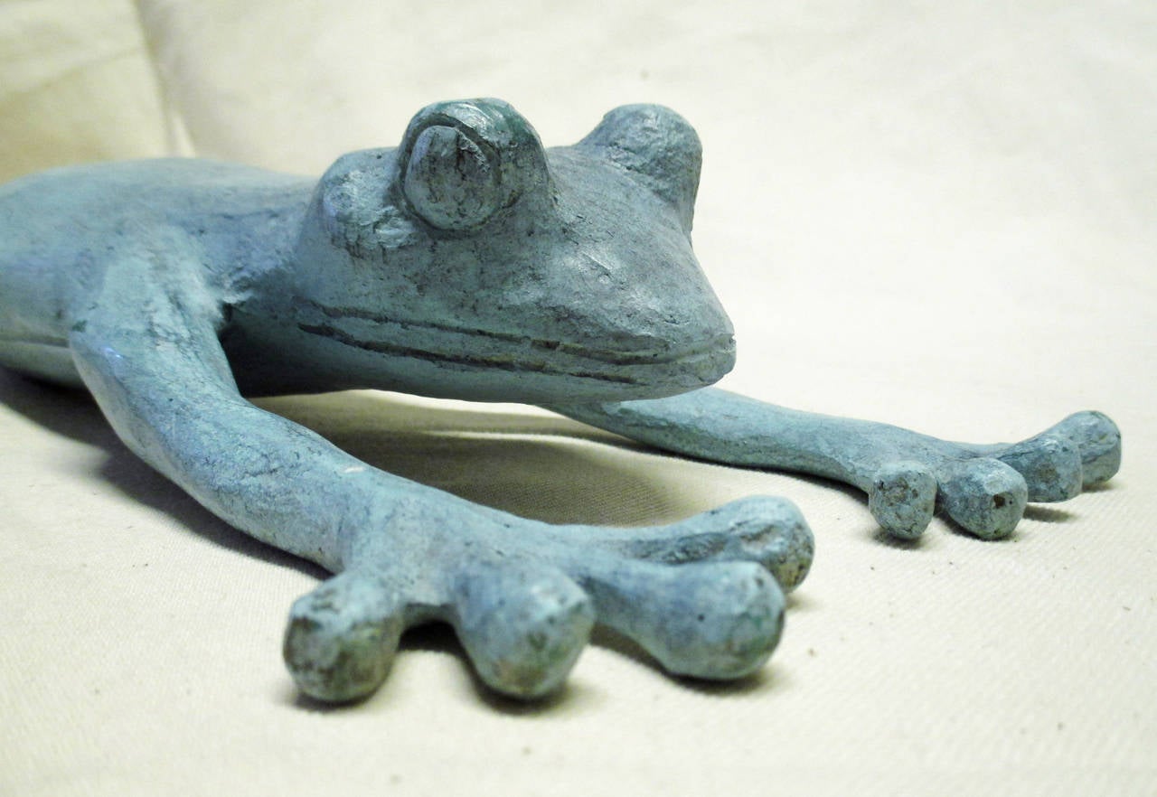 Juan Soriano Signed Bronze Sculpture of Frog on Blue Patina 4/6 In Excellent Condition In 0, Cuauhtemoc