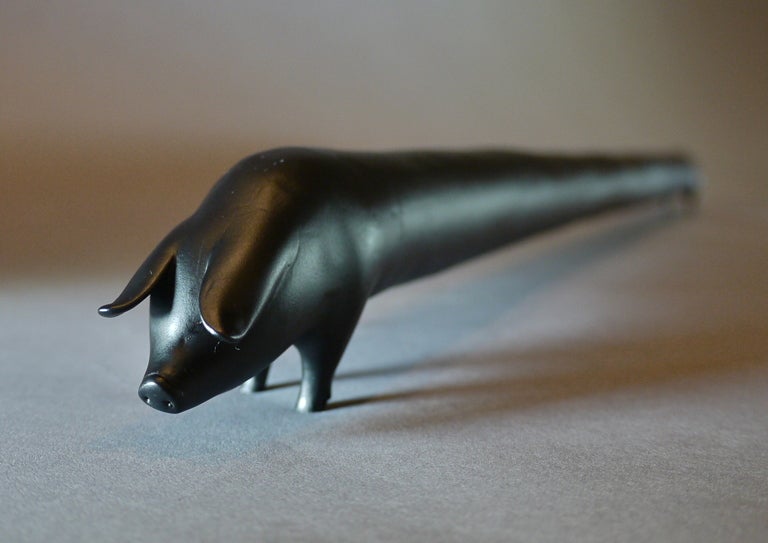 Black Paint Resin Pig Sculpture with Certificate by Victor Martinez