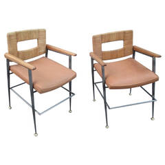 Pair of Midcentury Metal and Wicker Chairs
