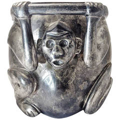 Vintage Tane Sterling Pure Silver Vase or Bowl, Pre Columbian Figure Monkey