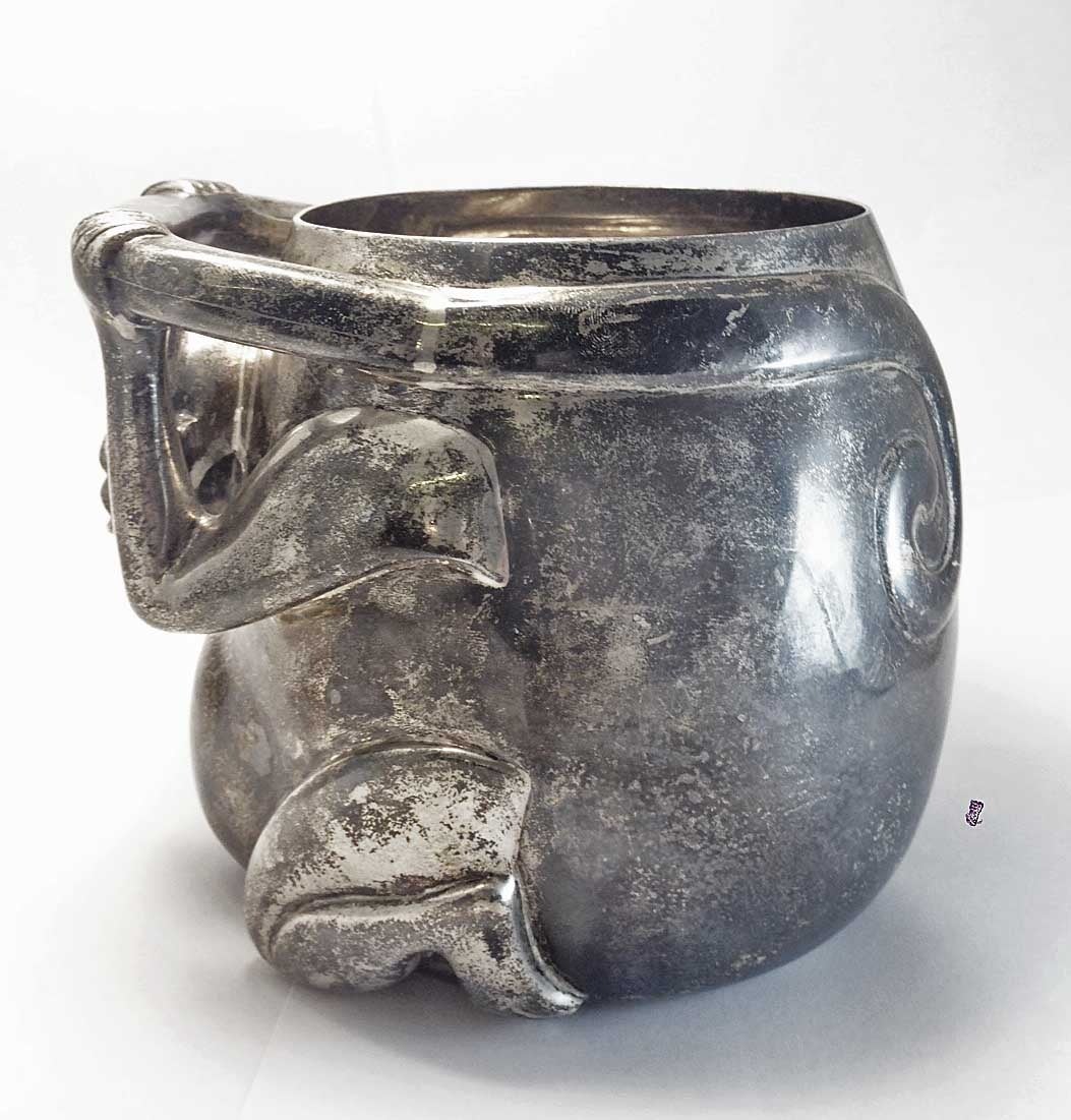 Late 20th Century Tane Sterling Pure Silver Vase or Bowl, Pre Columbian Figure Monkey