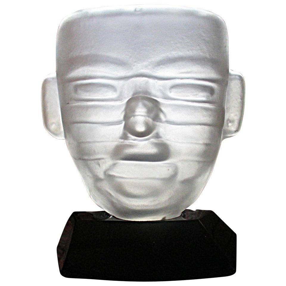 Pedro Ramirez Vazquez Clear Crystal Head Sculpture Signed
