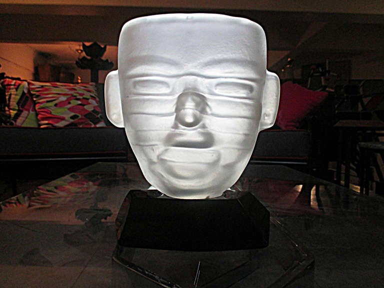 Pedro Ramirez Vazquez clear crystal head sculpture signed