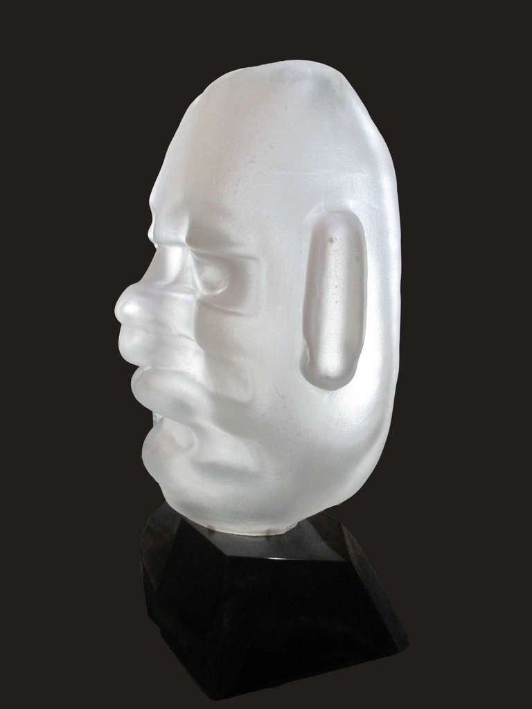 Pedro Ramirez Vazquez Clear Crystal Head Sculpture Signed 1