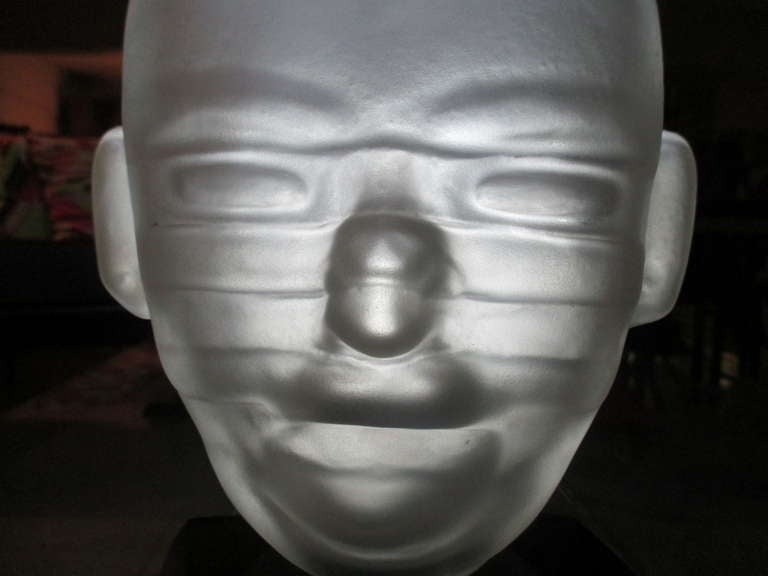 Mexican Pedro Ramirez Vazquez Clear Crystal Head Sculpture Signed