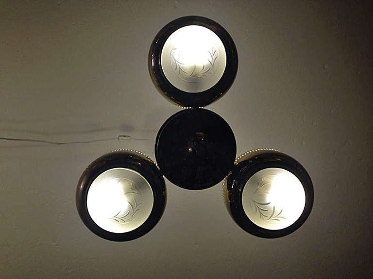 Mexican Pierced Brass Ceiling Lamp in the Style of Paavo Tynell