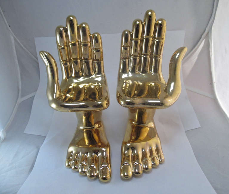 Pair of Pedro Friedeberg Hand/Foot Sculpture Porcelain 22K Gold Wash
Signed and numbered 05
