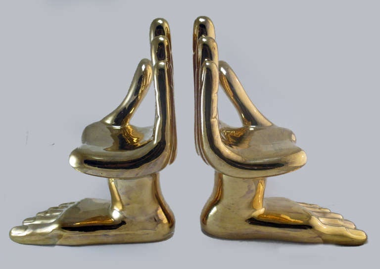 Pair of Pedro Friedeberg Hand/Foot Sculpture Porcelain 22K Gold Wash In Excellent Condition For Sale In 0, Cuauhtemoc