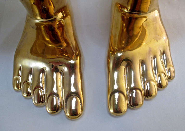 Pair of Pedro Friedeberg Hand/Foot Sculpture Porcelain 22K Gold Wash For Sale 2