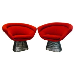 Warren Platner, pair of red lounge chairs by Knoll.